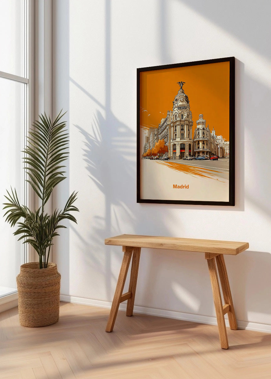 Cuadro Edificio Metrópolis de Madrid en naranja