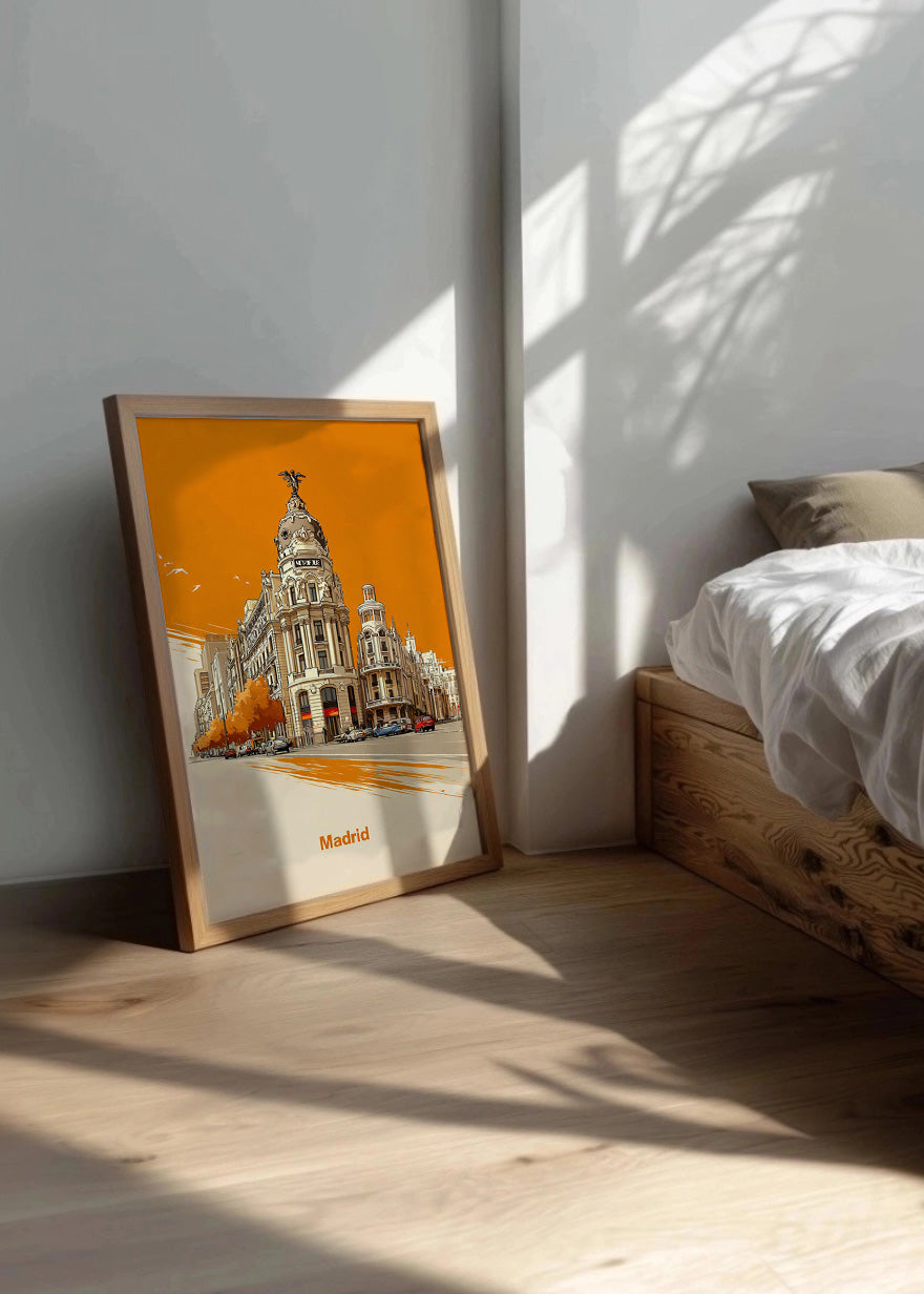 Cuadro Edificio Metrópolis de Madrid en naranja