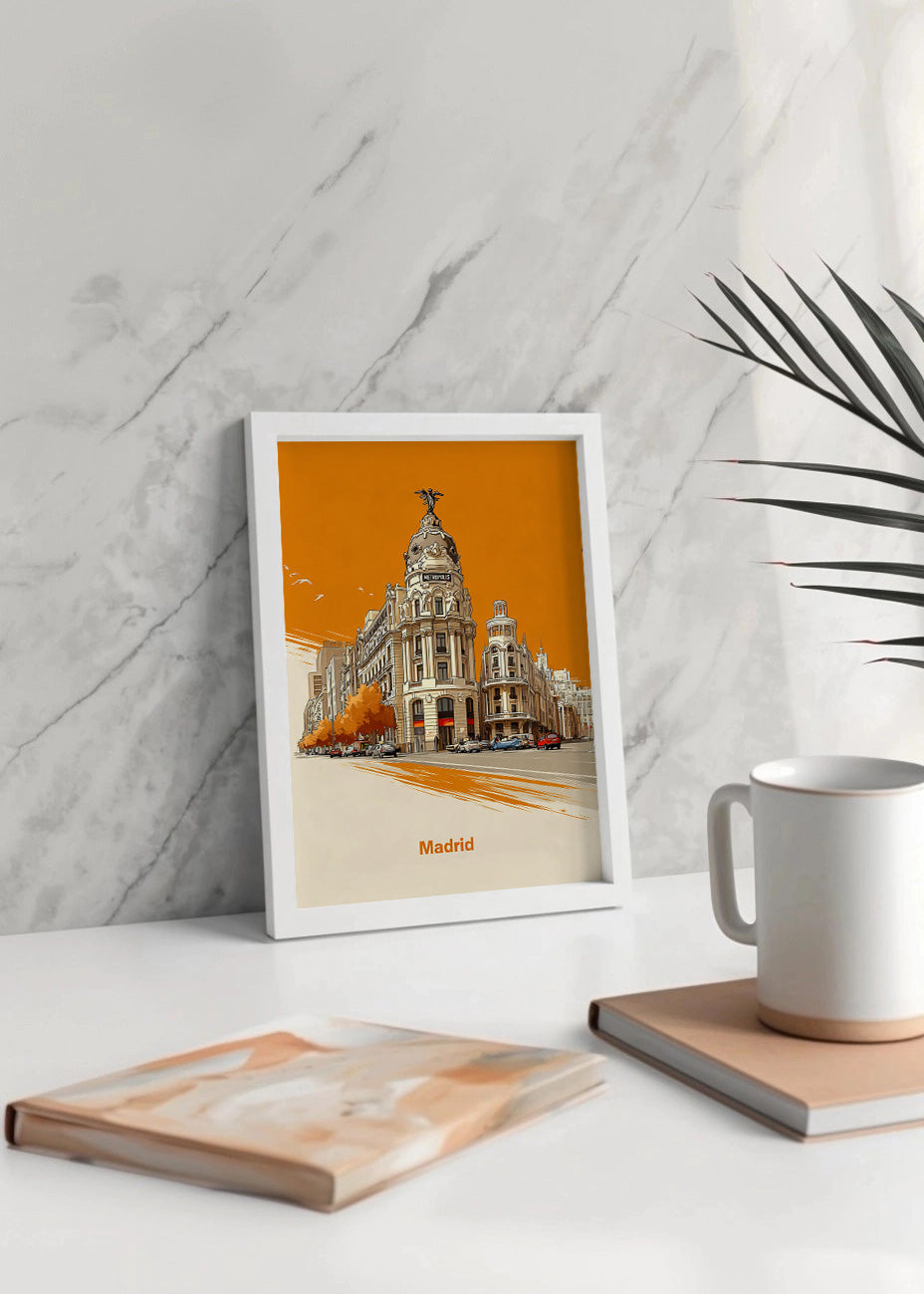 Cuadro Edificio Metrópolis de Madrid en naranja