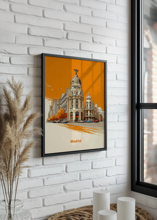 Cuadro Edificio Metrópolis de Madrid en naranja