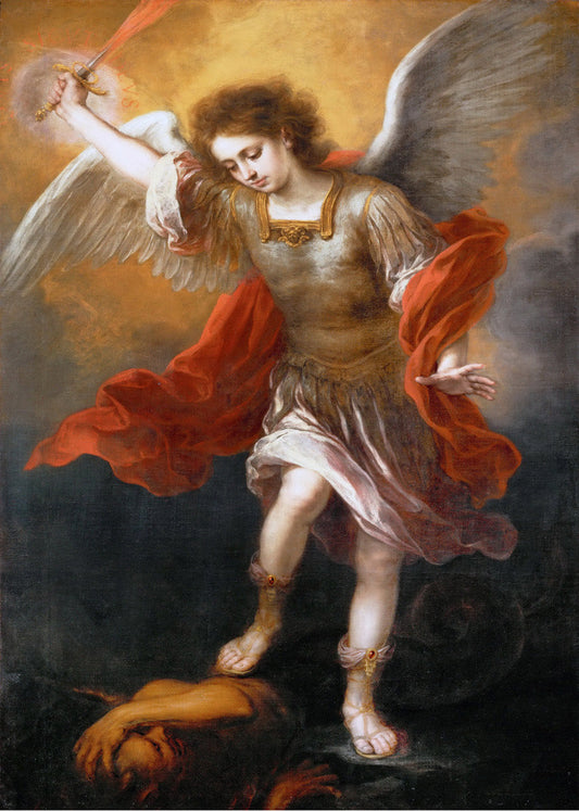 Cuadro El Arcángel Miguel sumerge al diablo en el abismo (Murillo)