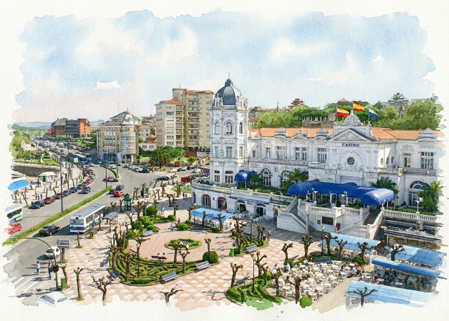 Cuadro El Gran Casino de Santander - Acuarela