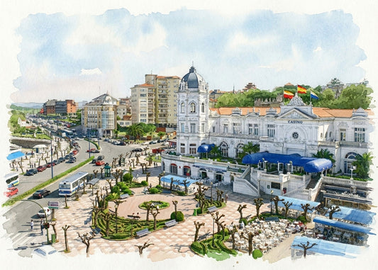 Cuadro El Gran Casino de Santander - Acuarela