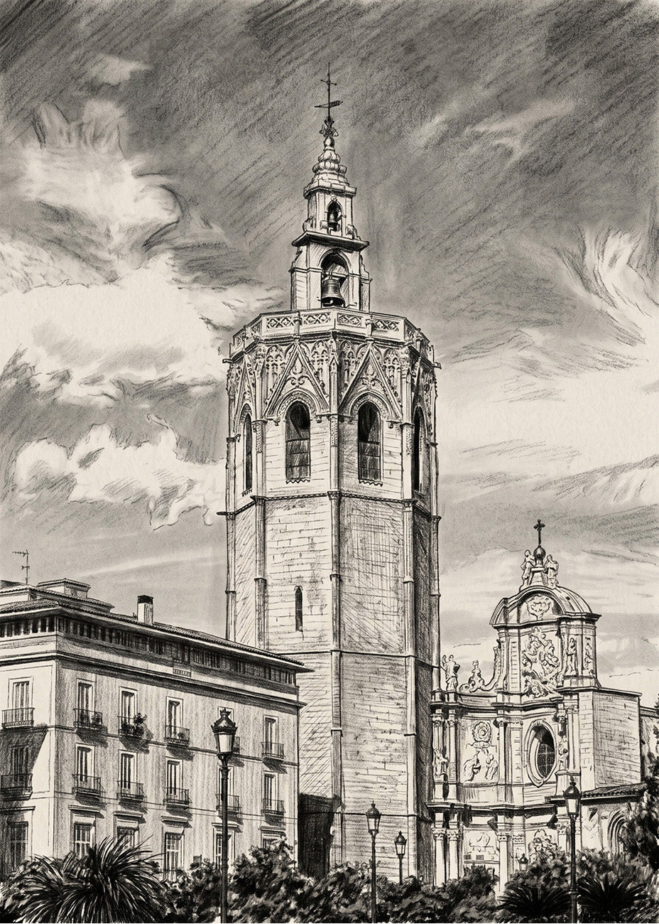 Cuadro El Miguelete de Valencia efectolápiz