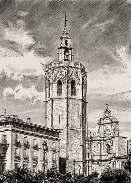 Cuadro El Miguelete de Valencia efectolápiz