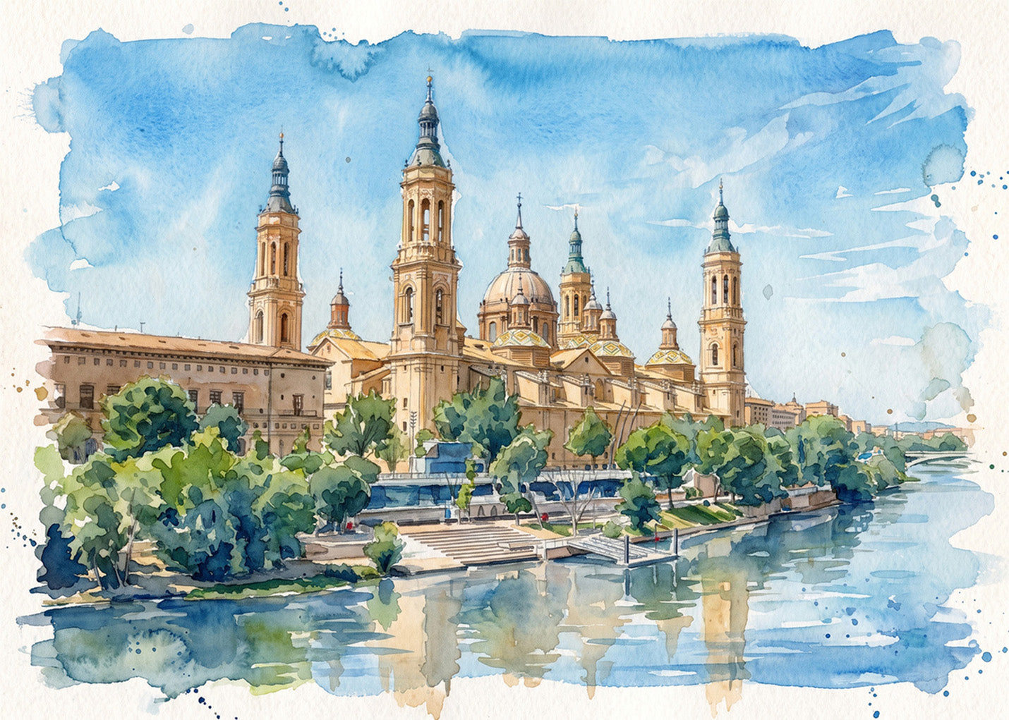 Cuadro El Pilar de Zaragoza efecto acuarela
