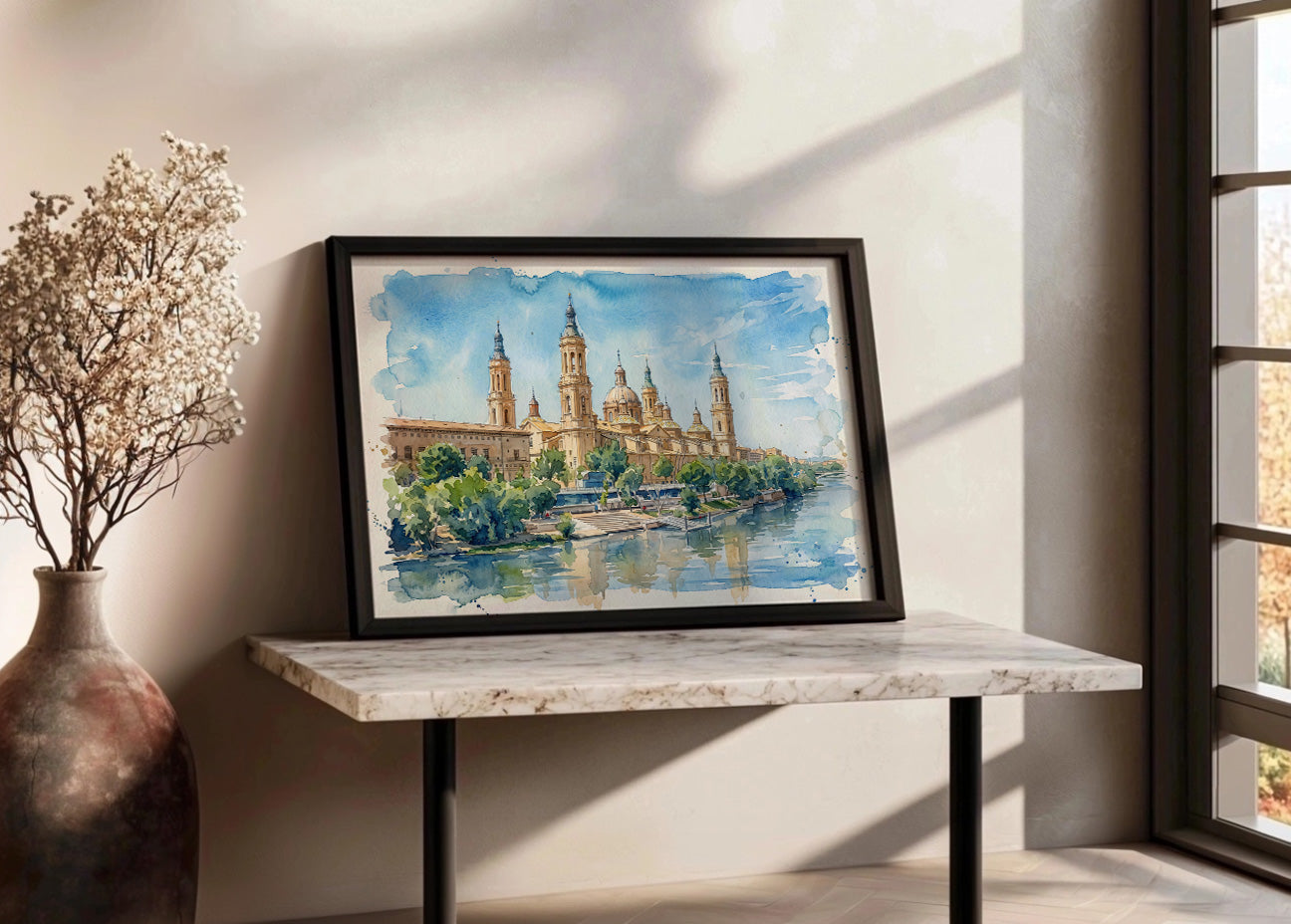 Cuadro El Pilar de Zaragoza efecto acuarela