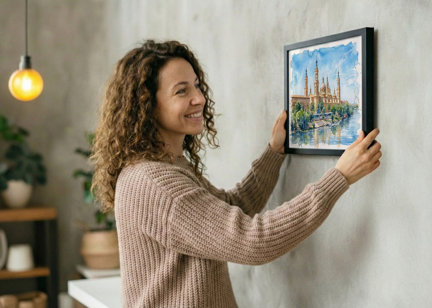 Cuadro El Pilar de Zaragoza efecto acuarela