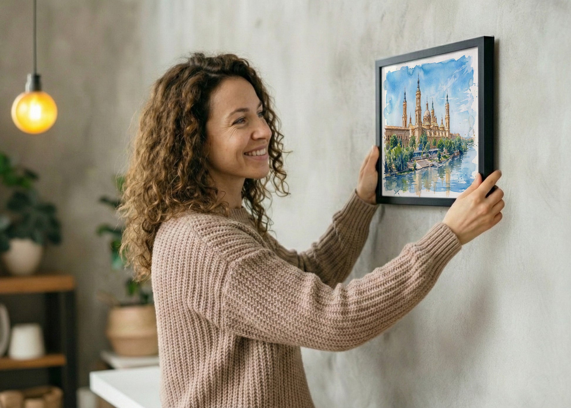 Cuadro El Pilar de Zaragoza efecto acuarela