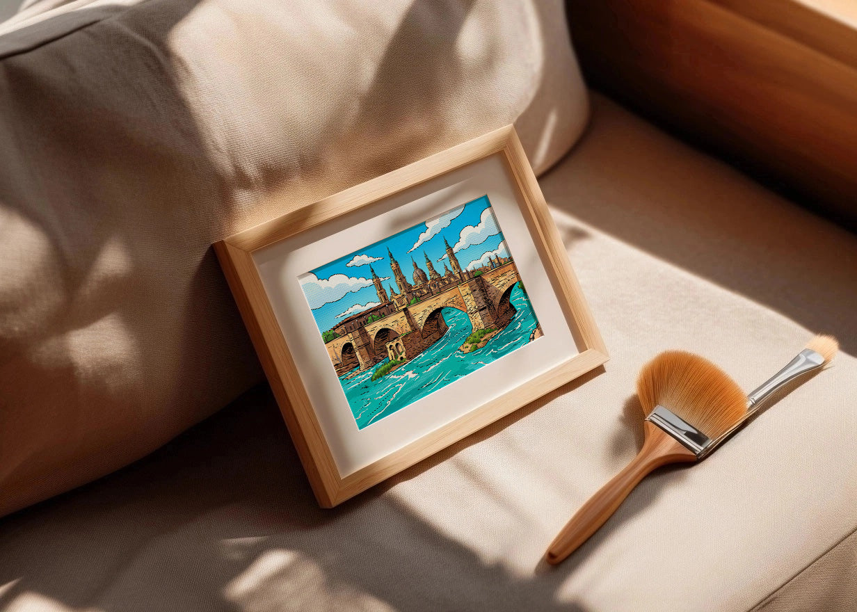Cuadro El Pilar tras el Puente de Piedra - Cómic