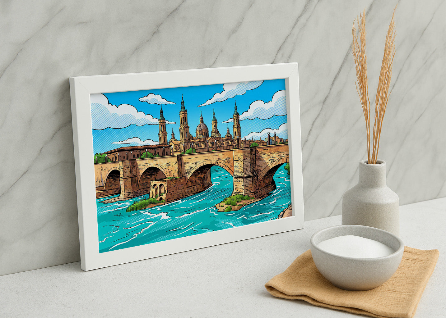 Cuadro El Pilar tras el Puente de Piedra - Cómic