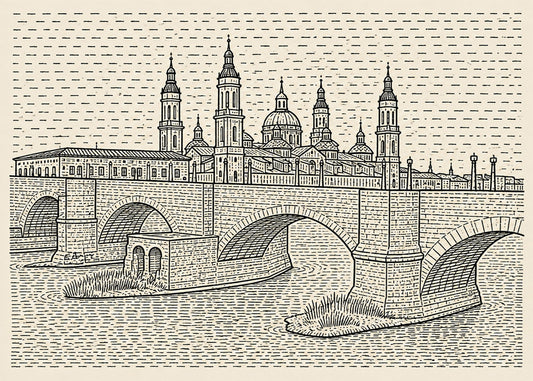 Cuadro El Puente de Piedra y El Pilar de Zaragoza - Minimalista