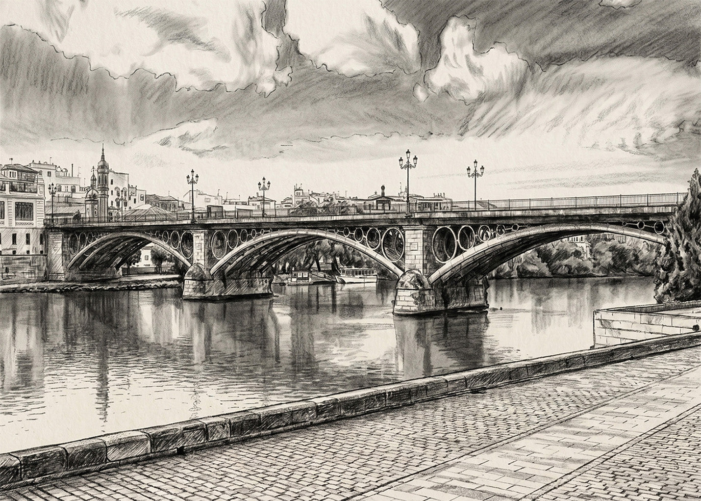 Cuadro El Puente de Triana de Sevilla estilo Lápiz