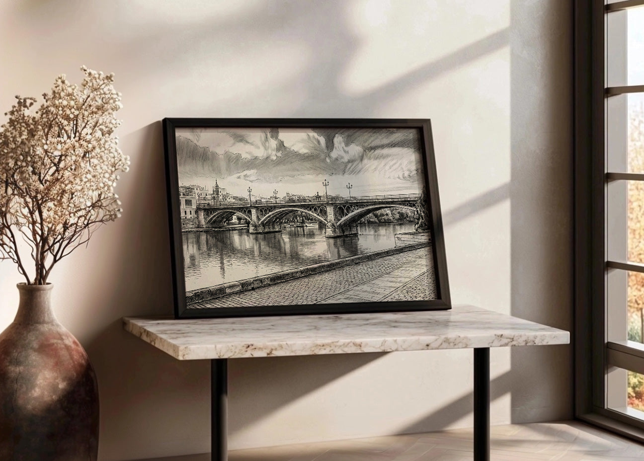 Cuadro El Puente de Triana de Sevilla estilo Lápiz