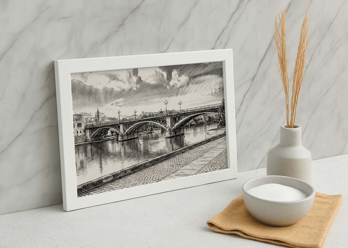 Cuadro El Puente de Triana de Sevilla estilo Lápiz