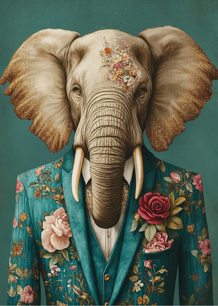 Cuadro Elefante vestido como persona con traje