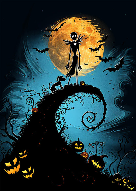 Cuadro ​Esqueleto con perro estilo Tim Burton