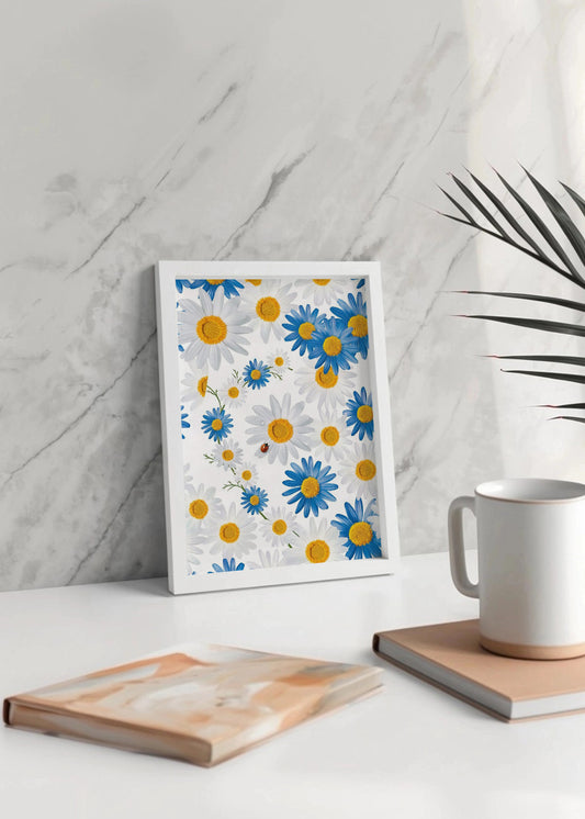 Cuadro Estampado de flores blancas y azules