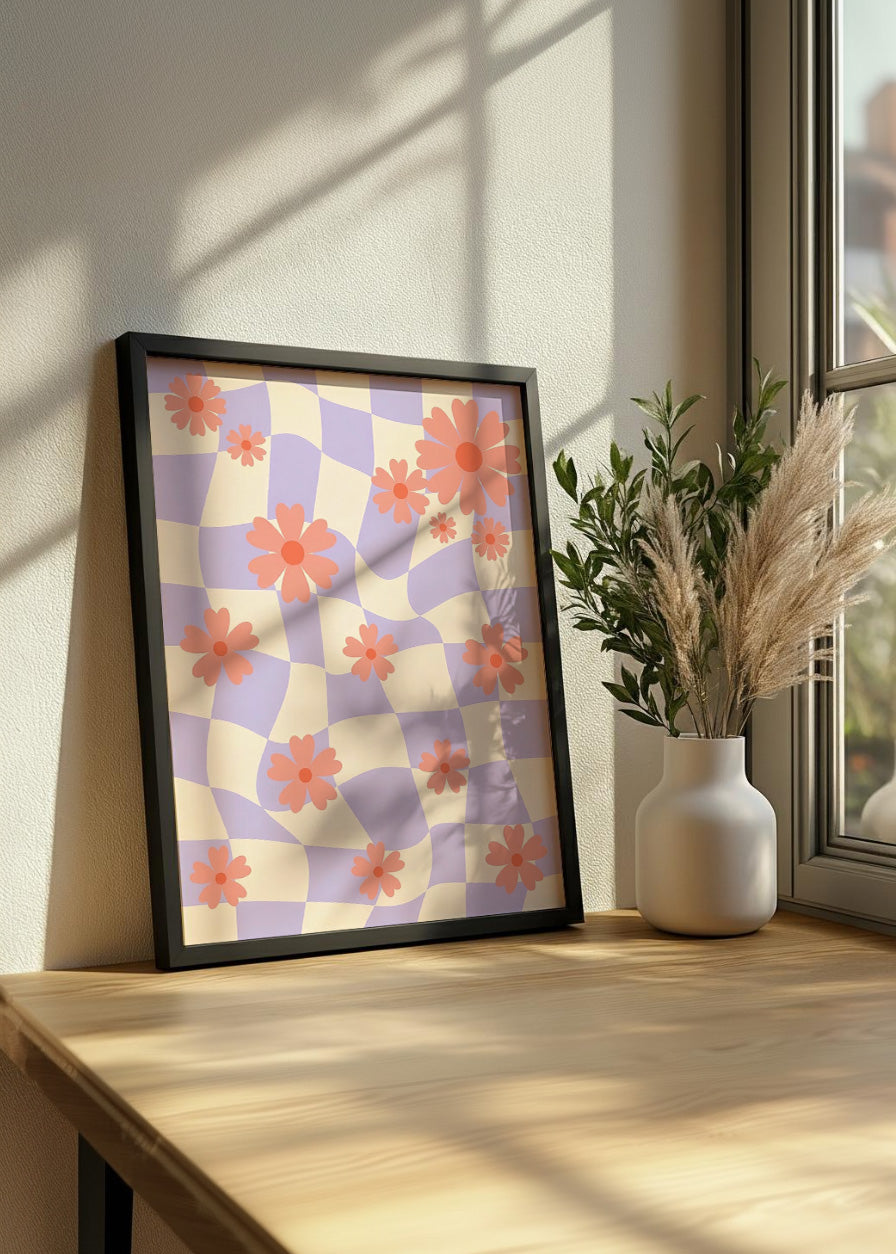 Cuadro Estampado de flores blancas y azules