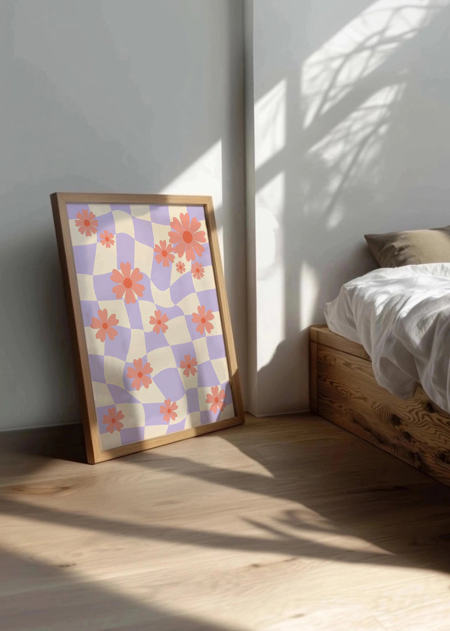 Cuadro Estampado de flores blancas y azules