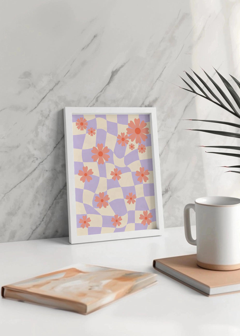 Cuadro Estampado de flores blancas y azules