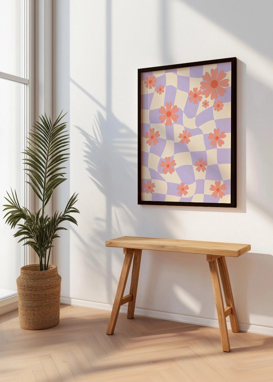 Cuadro Estampado de flores blancas y azules