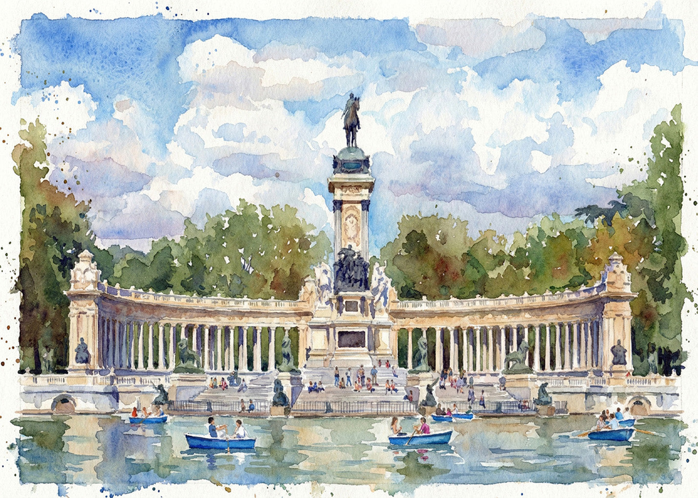 Cuadro Estanque del Retiro estilo Acuarela