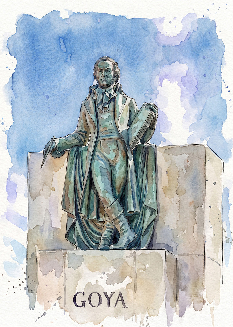 Cuadro Estatua de Goya Zaragoza estilo acuarela