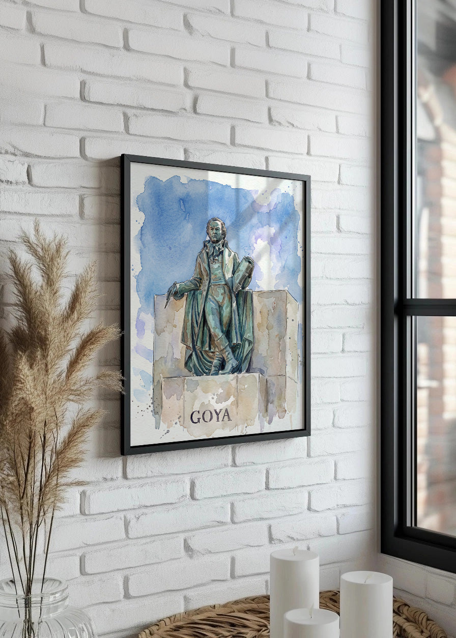 Cuadro Estatua de Goya Zaragoza estilo acuarela