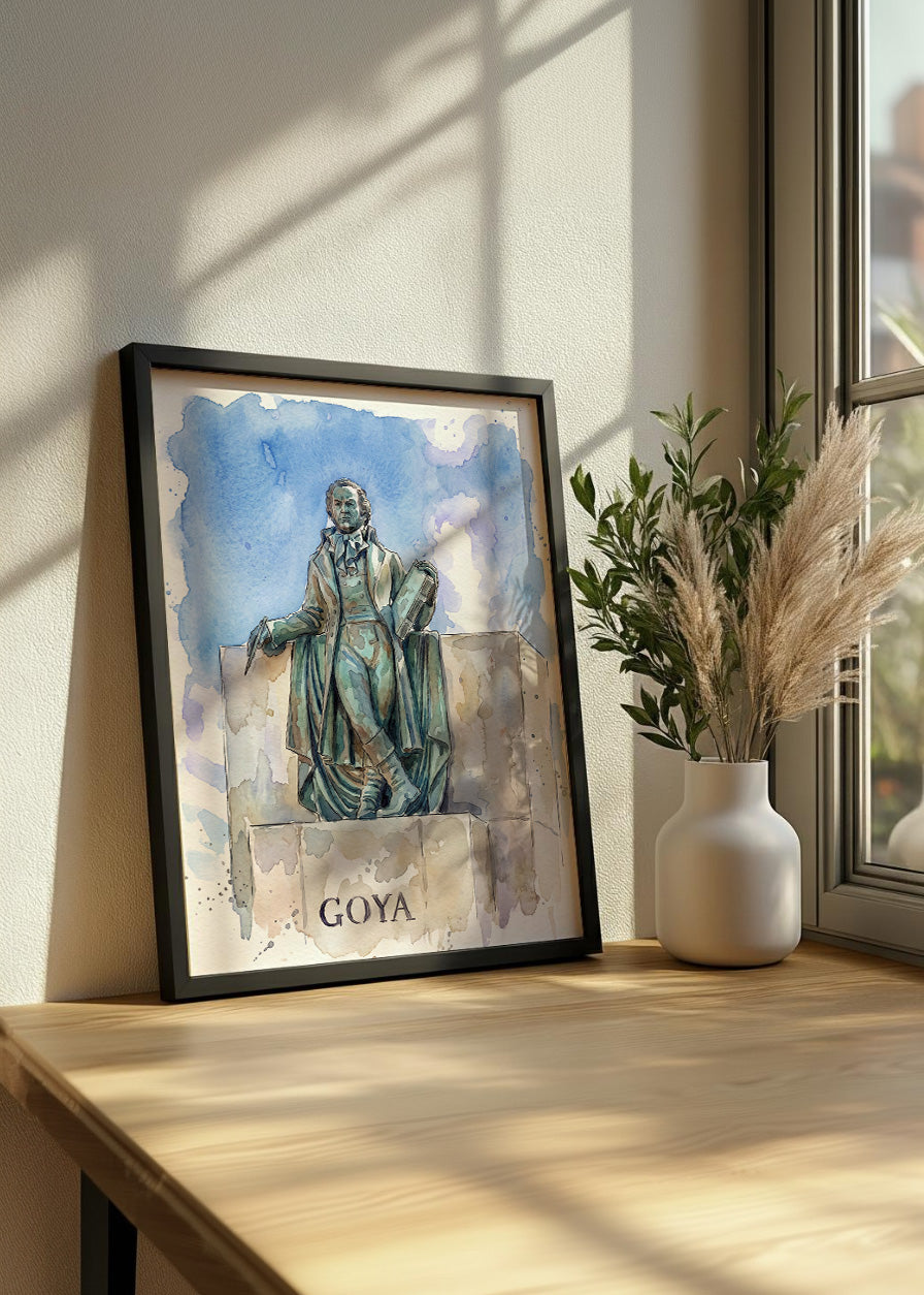 Cuadro Estatua de Goya Zaragoza estilo acuarela