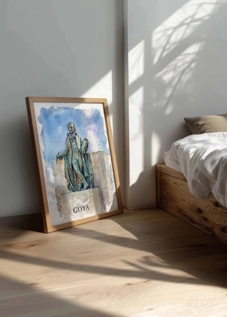 Cuadro Estatua de Goya Zaragoza estilo acuarela