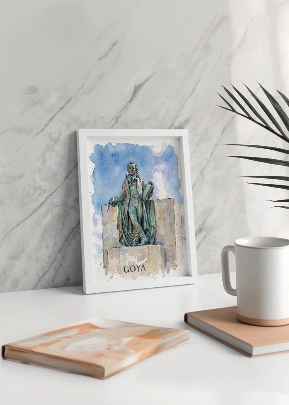 Cuadro Estatua de Goya Zaragoza estilo acuarela