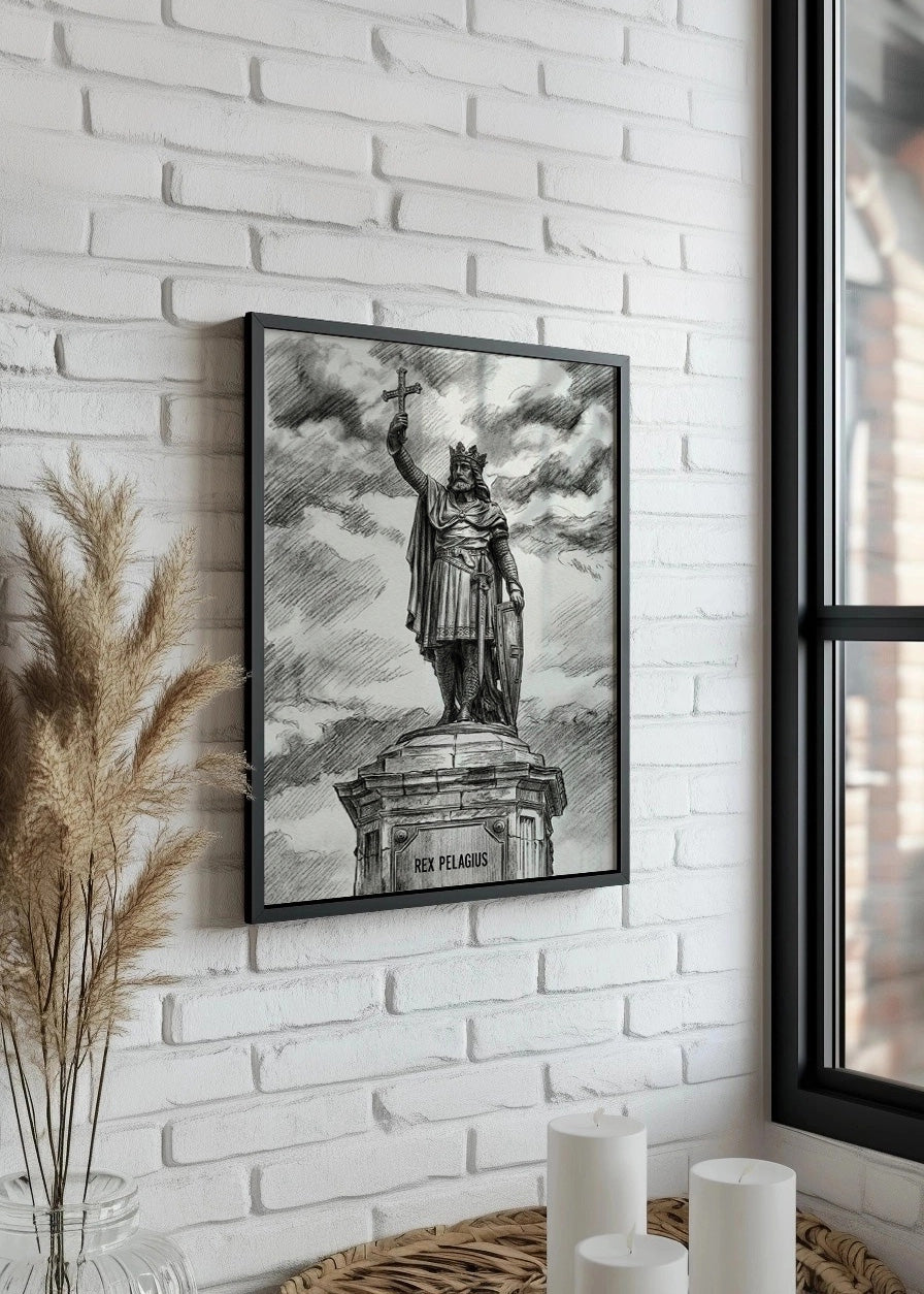 Cuadro Estatua de Pelayo Gijón estilo lápiz