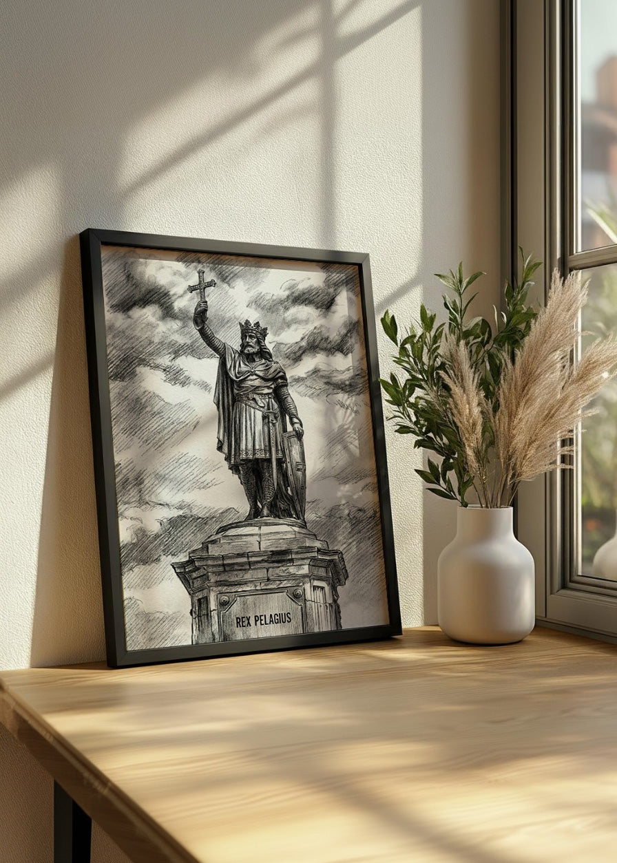 Cuadro Estatua de Pelayo Gijón estilo lápiz