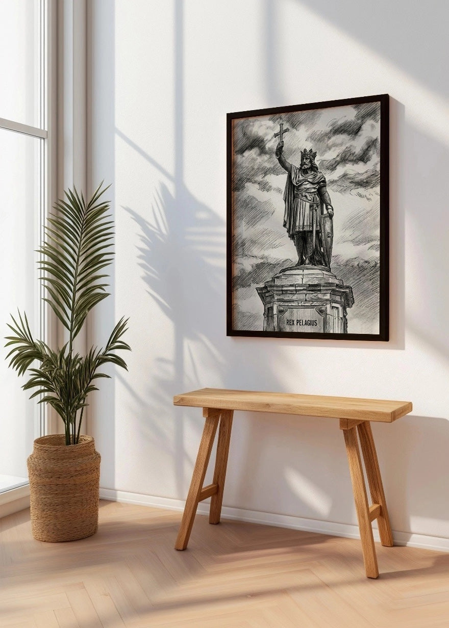Cuadro Estatua de Pelayo Gijón estilo lápiz