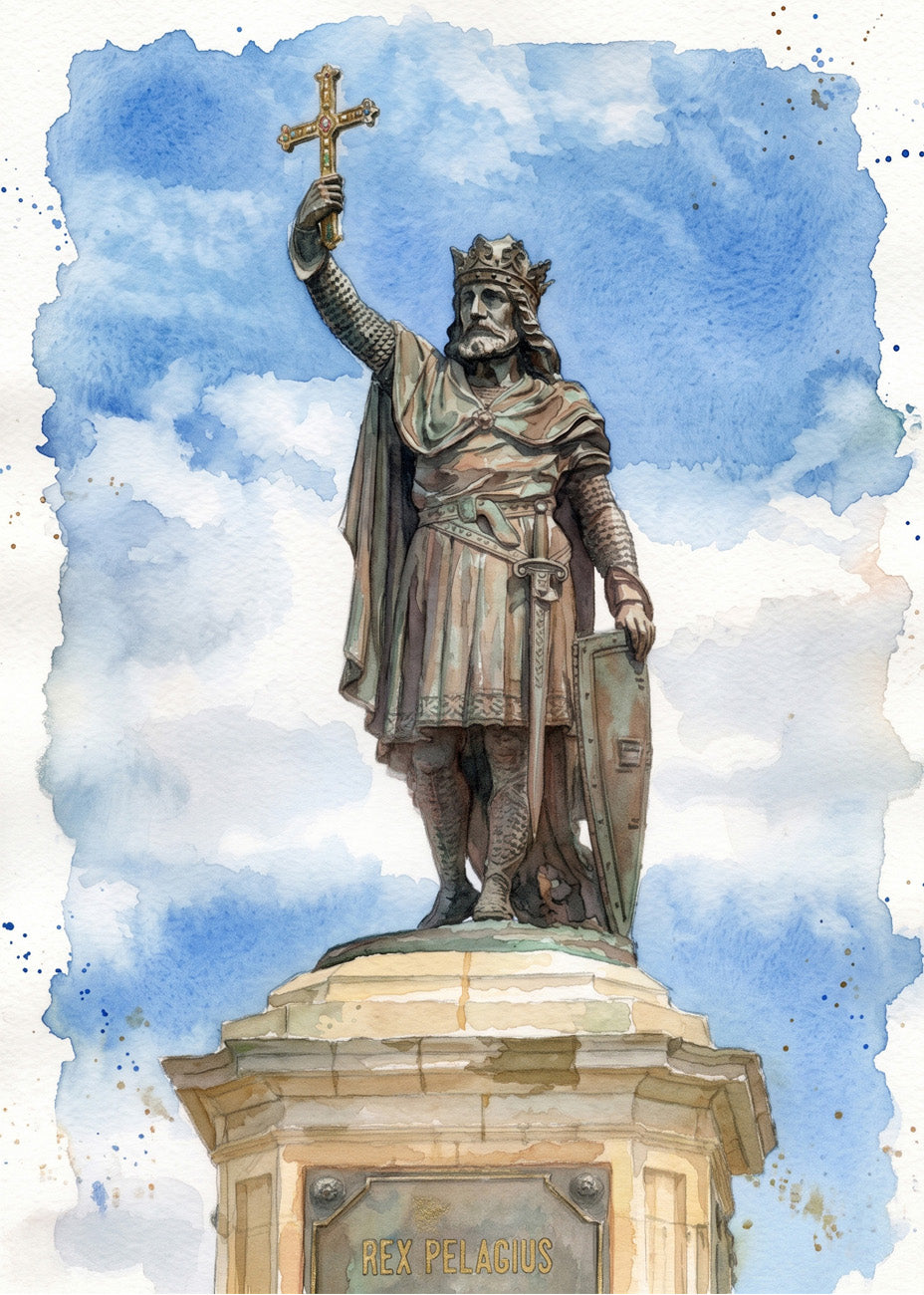 Cuadro Estatua del rey Pelayo - Acuarela