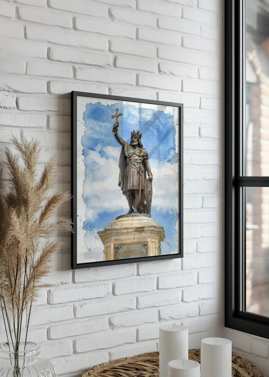 Cuadro Estatua del rey Pelayo - Acuarela