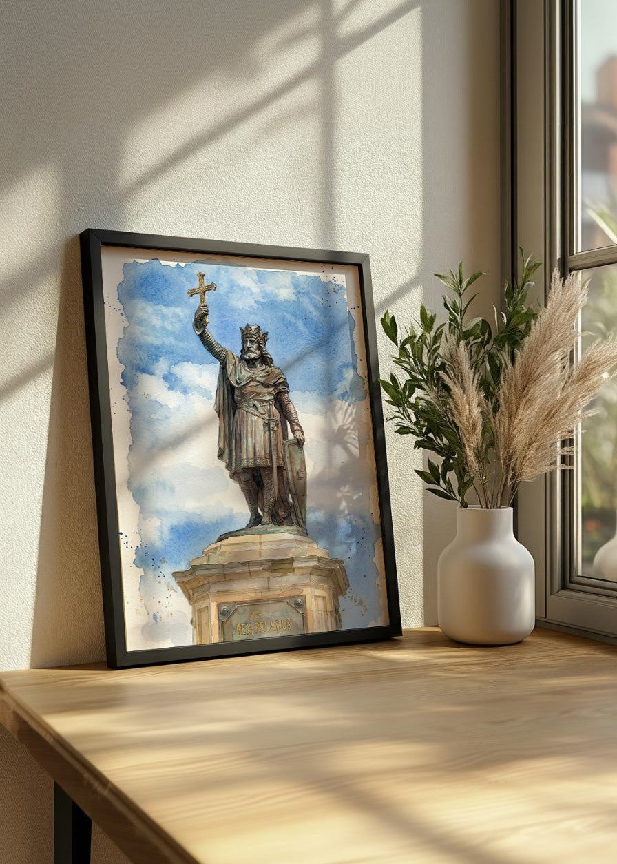 Cuadro Estatua del rey Pelayo - Acuarela