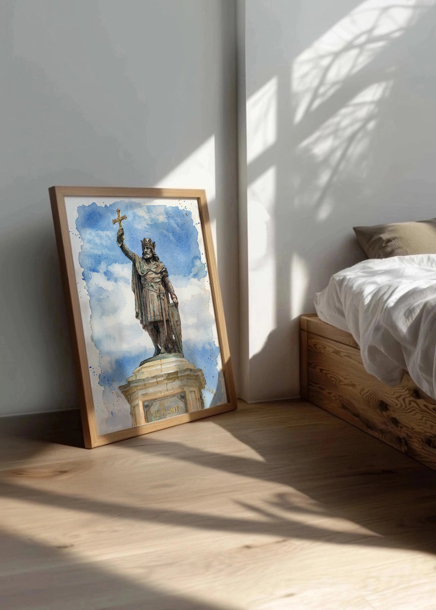 Cuadro Estatua del rey Pelayo - Acuarela