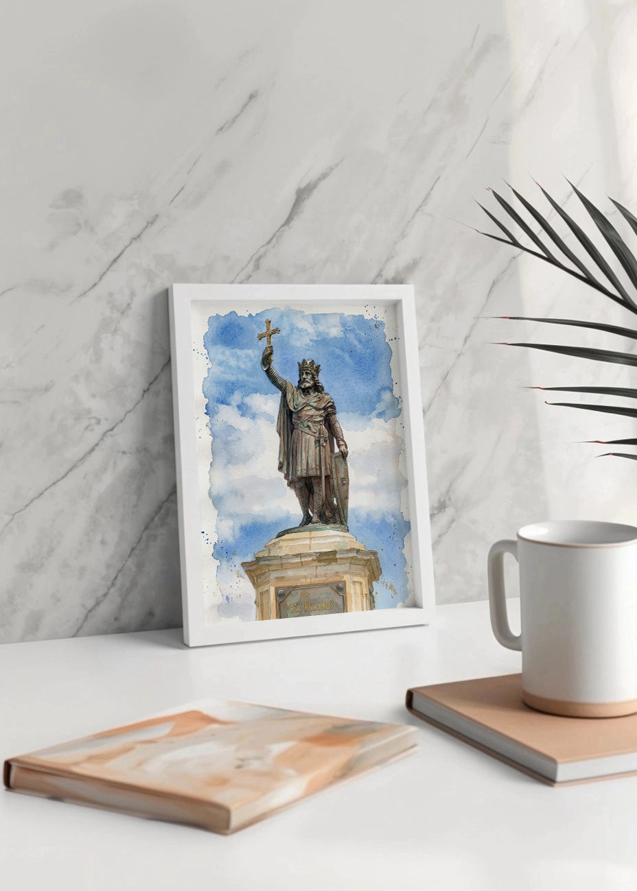 Cuadro Estatua del rey Pelayo - Acuarela