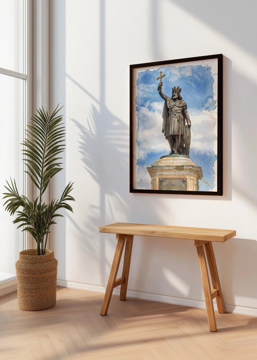 Cuadro Estatua del rey Pelayo - Acuarela