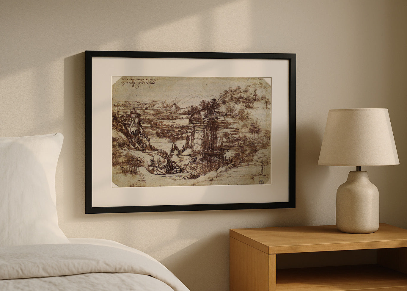 Cuadro ​Estudio de la naturaleza - paisaje del Arno (Leonardo Da Vinci)