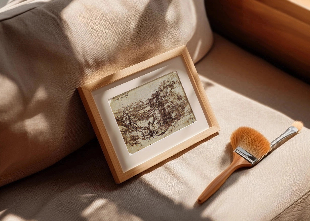 Cuadro ​Estudio de la naturaleza - paisaje del Arno (Leonardo Da Vinci)