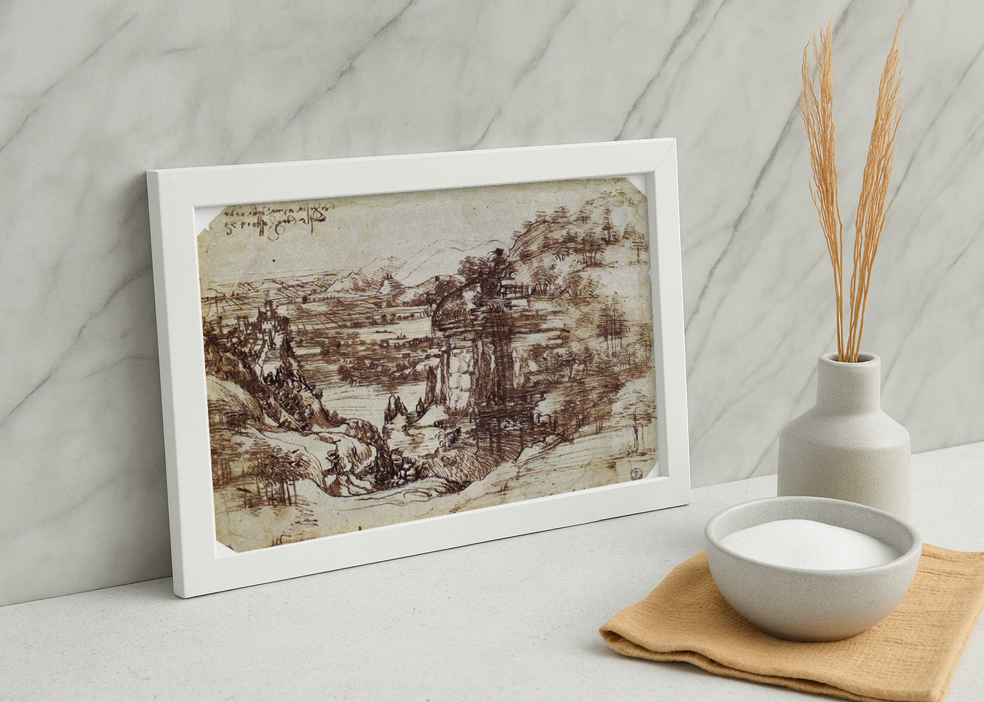 Cuadro ​Estudio de la naturaleza - paisaje del Arno (Leonardo Da Vinci)