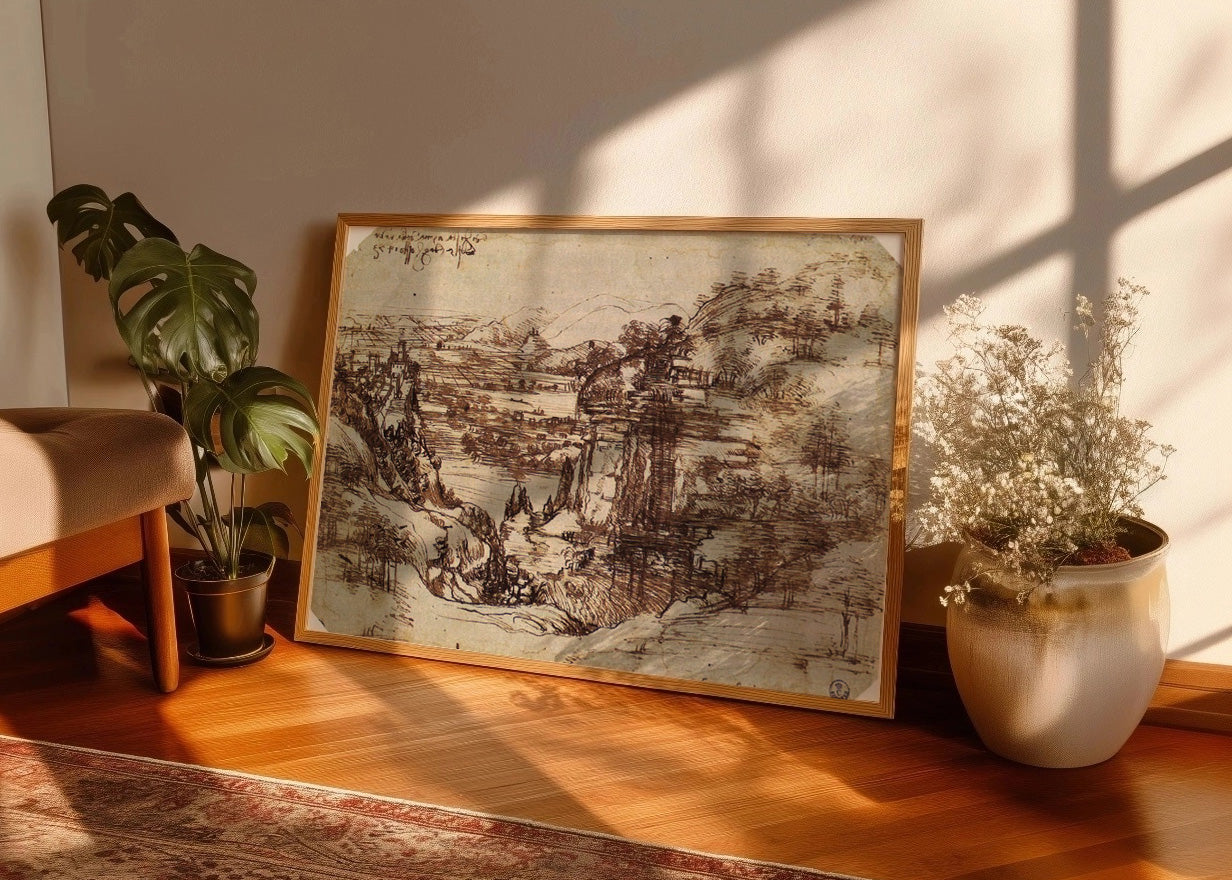 Cuadro ​Estudio de la naturaleza - paisaje del Arno (Leonardo Da Vinci)