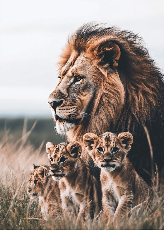 Cuadro ​Familia de leones a color