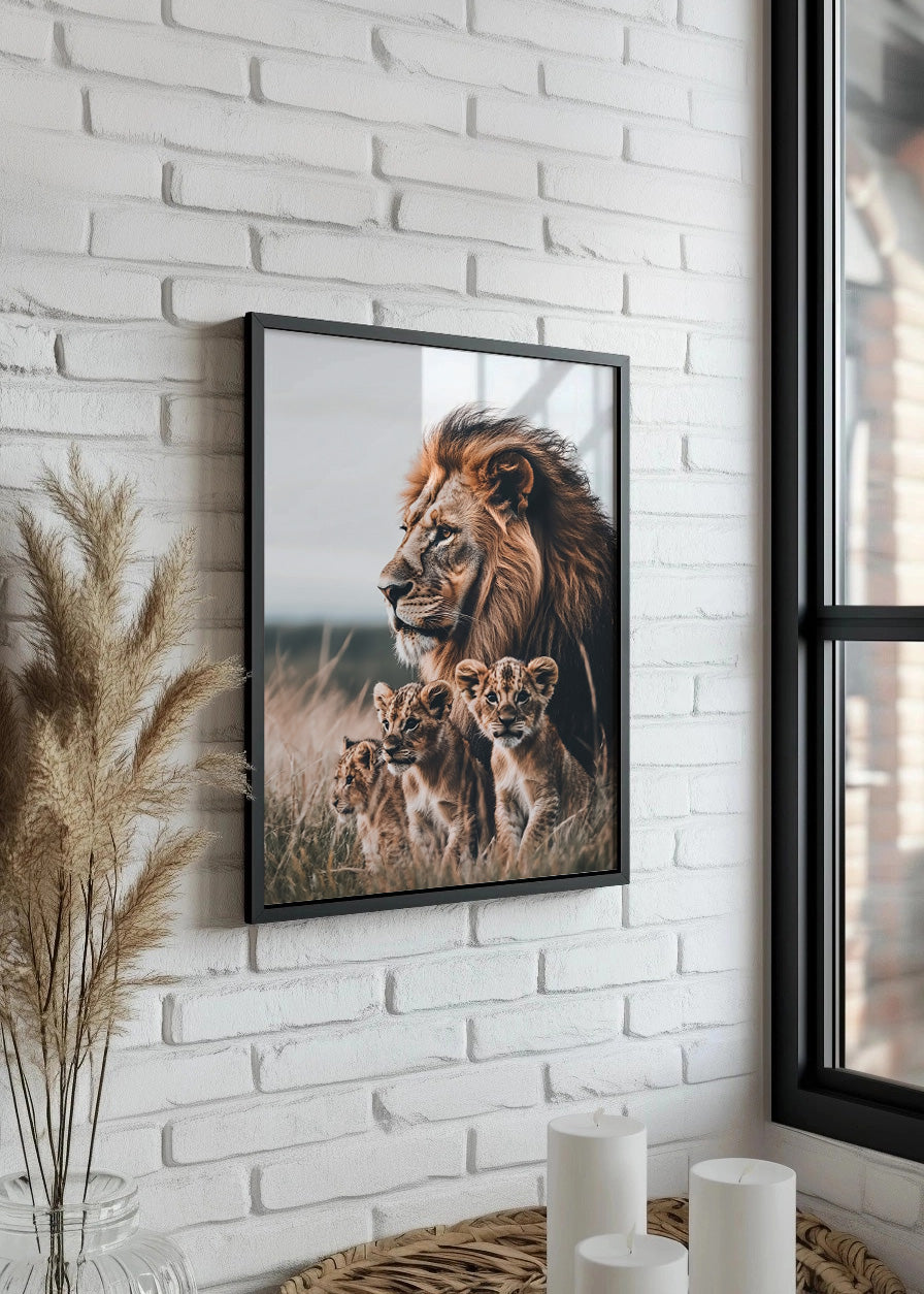 Cuadro ​Familia de leones a color