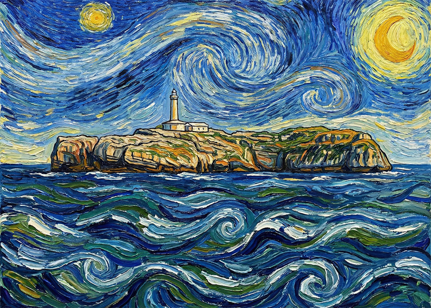 Cuadro Faro de Mouro - Noche Estrellada