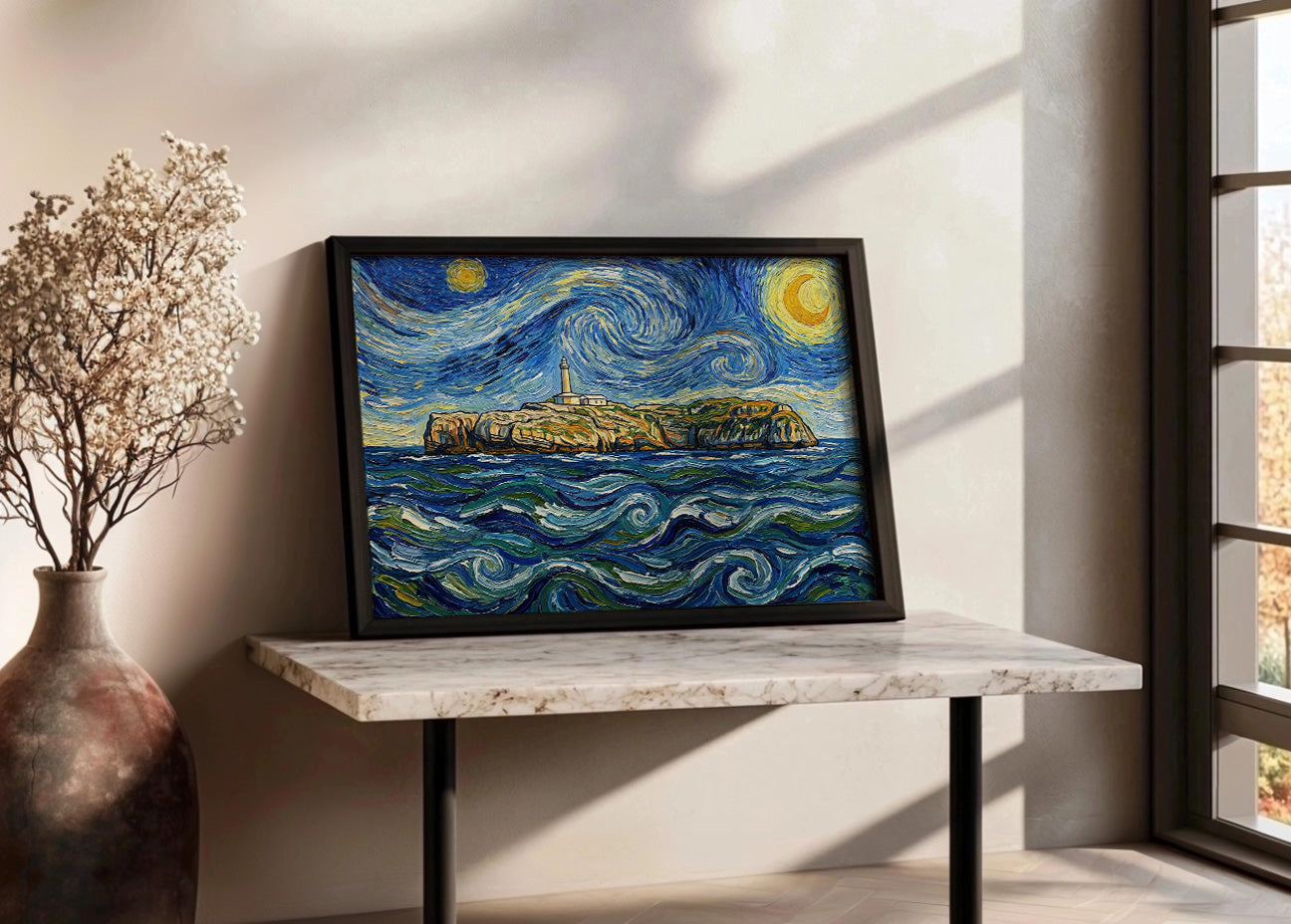 Cuadro Faro de Mouro - Noche Estrellada