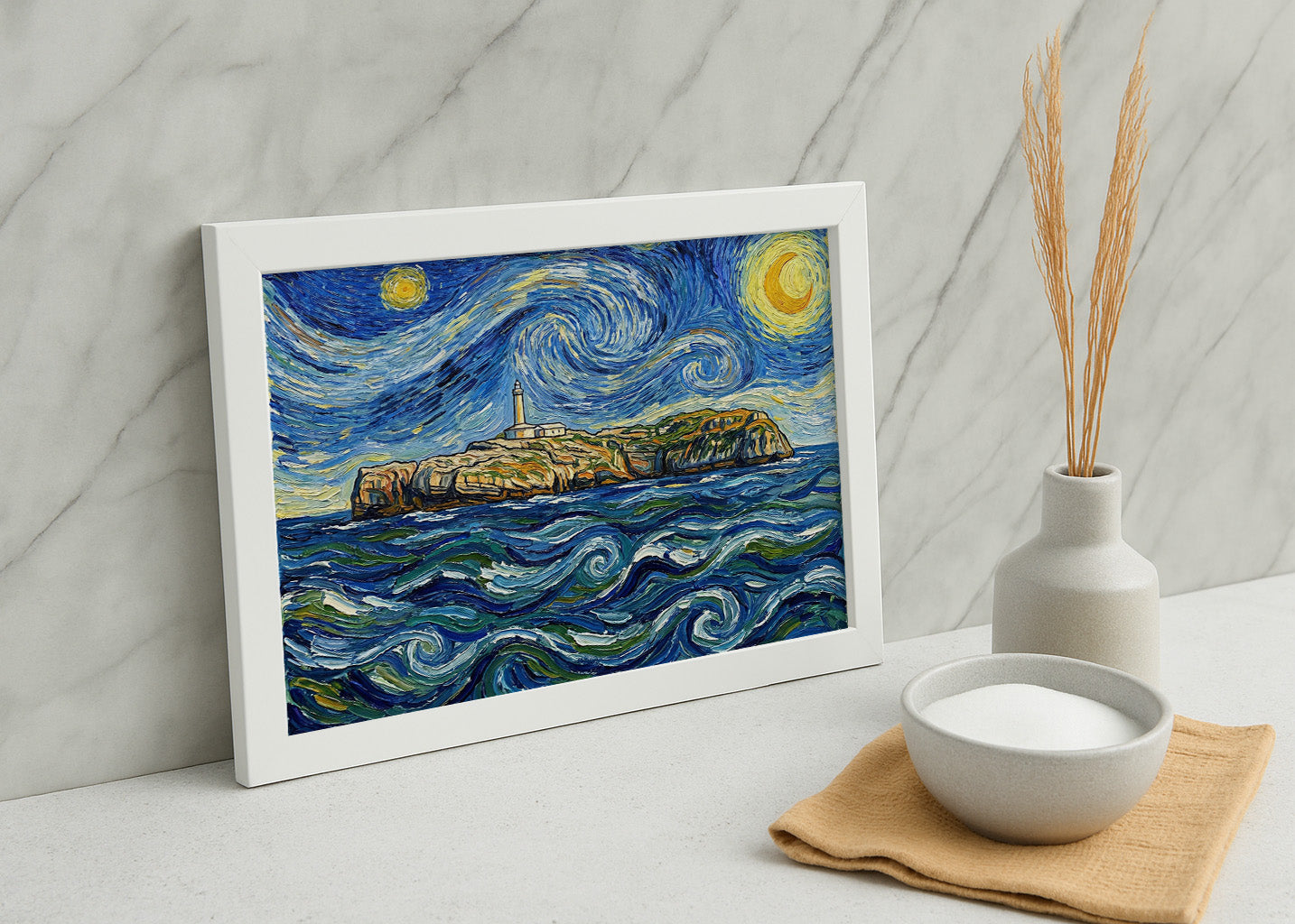 Cuadro Faro de Mouro - Noche Estrellada